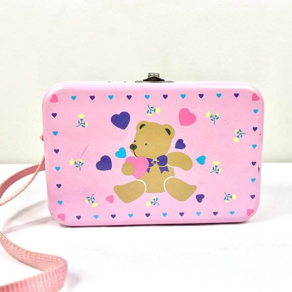 Vintage Sanrio Tweedle Dee Dee Metal Purse Tin Box Teddy Bear 1987 Pink Kawaii